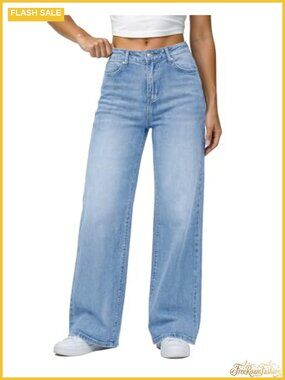 Wide Leg Jeans for Women High Waisted Stretchy 90s Baggy Denim Pants with